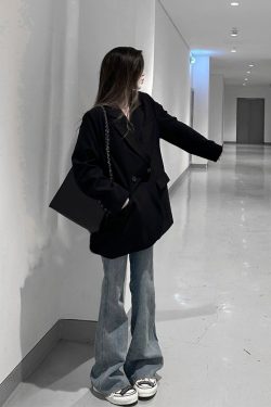 Black Oversized Women's Suit Jacket - High-End Casual Blazer for Spring & Autumn 2025, Trendy Niche Silhouette