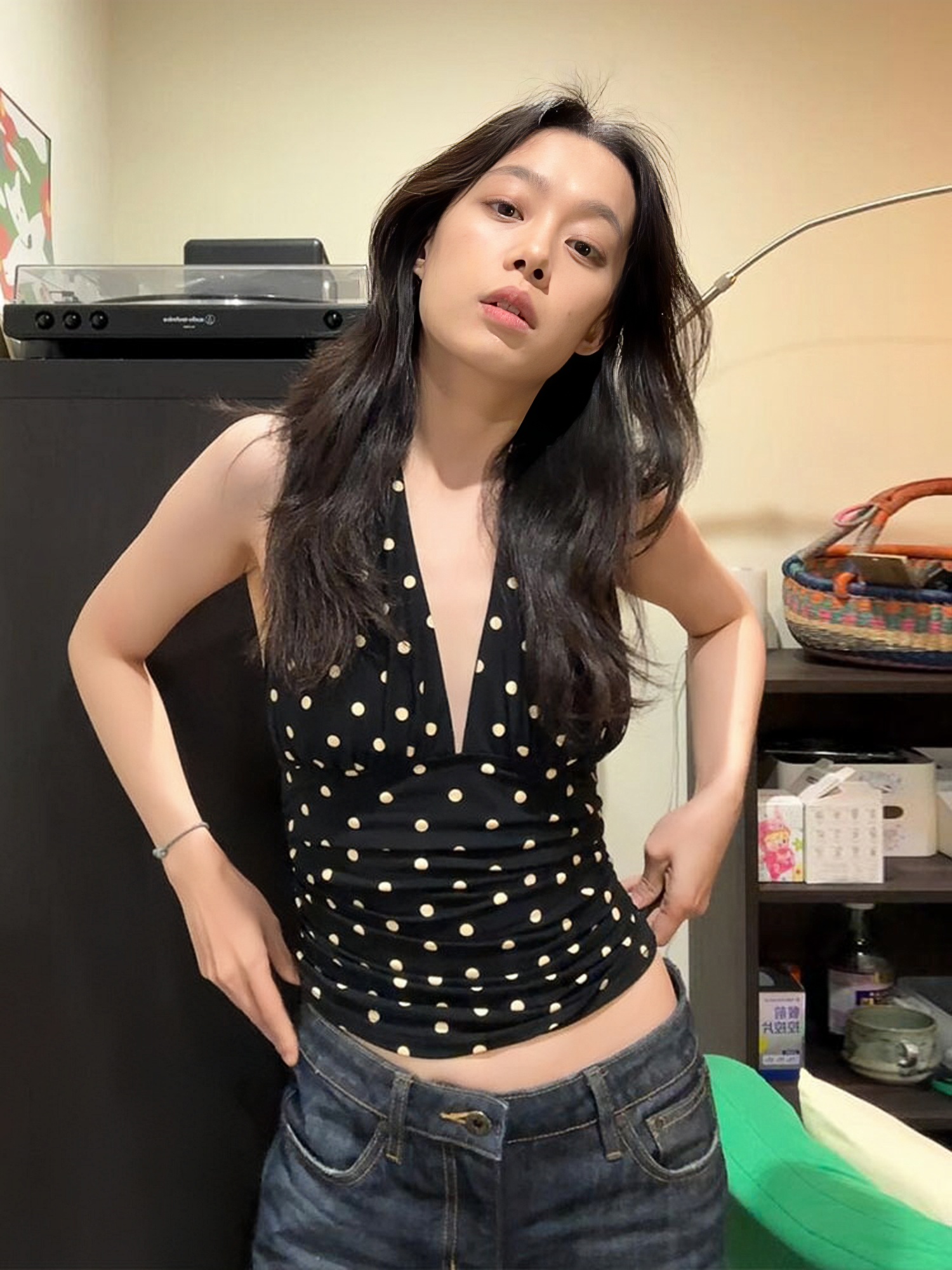 Black Polka Dot Halter Neck Sleeveless Top for Women - V-Neck, Slim Fit, Trendy Summer Outfit, Flattering Style for Hot Girls Black Polka Dot Halter Neck Sleeveless Top for Women - V-Neck, Slim Fit, Trendy Summer Outfit, Flattering Style for Hot Girls