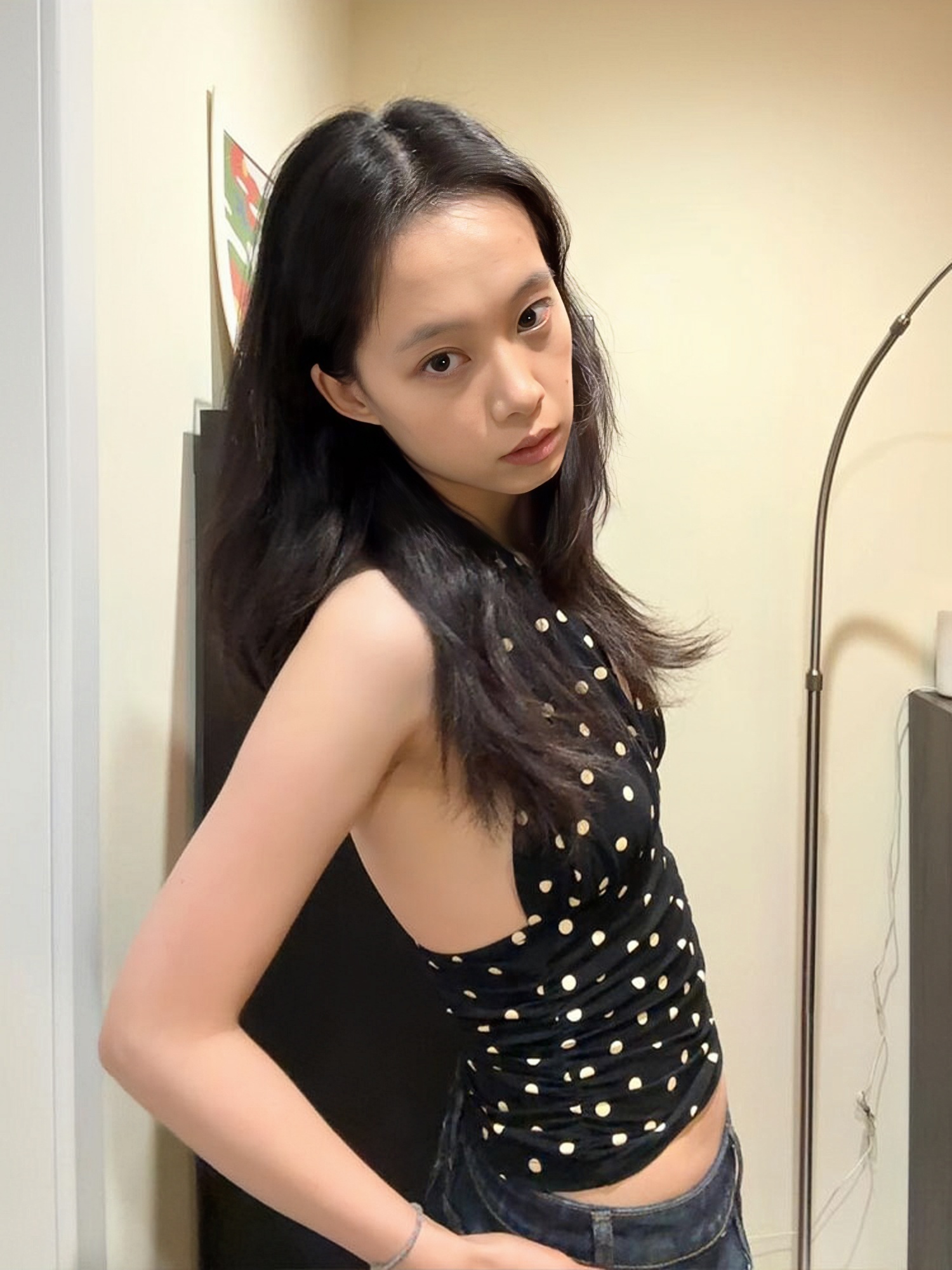 Black Polka Dot Halter Neck Sleeveless Top for Women - V-Neck, Slim Fit, Trendy Summer Outfit, Flattering Style for Hot Girls Black Polka Dot Halter Neck Sleeveless Top for Women - V-Neck, Slim Fit, Trendy Summer Outfit, Flattering Style for Hot Girls