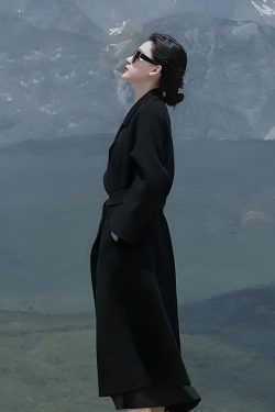 Black Reversible Cashmere Coat for Women - Elegant Mid-Length Bathrobe-Style Outerwear for 2024 Autumn/Winter, Korean Style