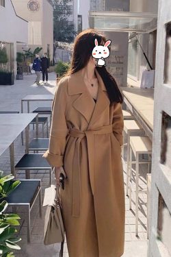 Black Reversible Cashmere Coat for Women - Elegant Mid-Length Bathrobe-Style Outerwear for 2024 Autumn/Winter, Korean Style
