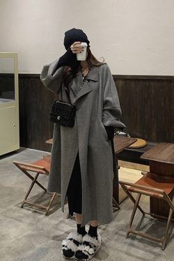 Black Reversible Cashmere Coat for Women - Elegant Mid-Length Bathrobe-Style Outerwear for 2024 Autumn/Winter, Korean Style