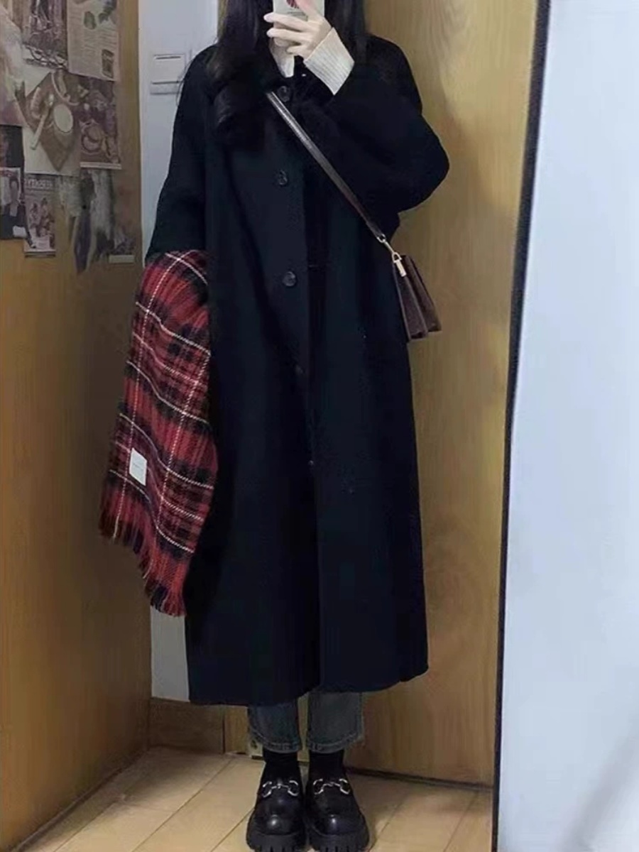 Black Reversible Cashmere Coat for Women - High-End Wool Outerwear for Autumn & Winter 2024, Petite Sizes, Stylish and Versatile Black Reversible Cashmere Coat for Women - High-End Wool Outerwear for Autumn & Winter 2024, Petite Sizes, Stylish and Versatile