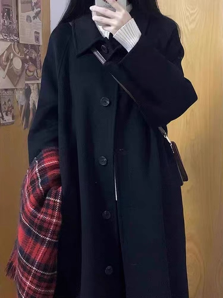 Black Reversible Cashmere Coat for Women - High-End Wool Outerwear for Autumn & Winter 2024, Petite Sizes, Stylish and Versatile Black Reversible Cashmere Coat for Women - High-End Wool Outerwear for Autumn & Winter 2024, Petite Sizes, Stylish and Versatile