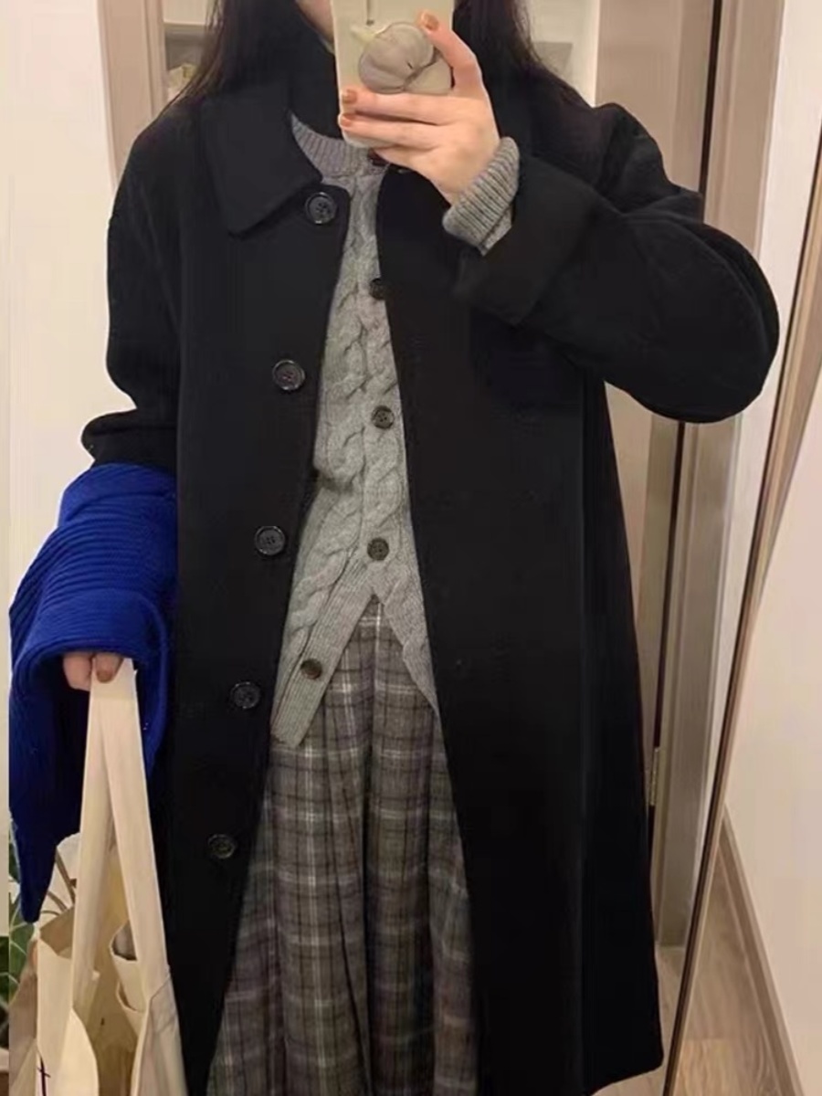 Black Reversible Cashmere Coat for Women - High-End Wool Outerwear for Autumn & Winter 2024, Petite Sizes, Stylish and Versatile Black Reversible Cashmere Coat for Women - High-End Wool Outerwear for Autumn & Winter 2024, Petite Sizes, Stylish and Versatile