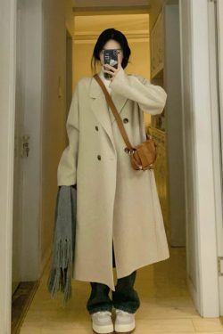 Black Reversible Cashmere Coat for Women - Mid-Length, High-End Korean Style Woolen Outerwear for Autumn & Winter, Perfect for Petites