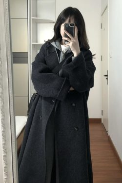 Black Reversible Cashmere Coat for Women - Mid-Length, High-End Korean Style Woolen Outerwear for Autumn & Winter, Perfect for Petites