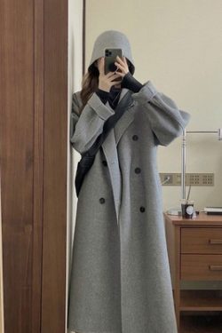 Black Reversible Cashmere Coat for Women - Mid-Length, High-End Korean Style Woolen Outerwear for Autumn & Winter, Perfect for Petites