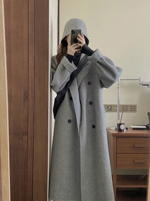Black Reversible Cashmere Coat for Women - Mid-Length, High-End Korean Style Woolen Outerwear for Autumn & Winter, Perfect for Petites Black Reversible Cashmere Coat for Women - Mid-Length, High-End Korean Style Woolen Outerwear for Autumn & Winter, Perfect for Petites