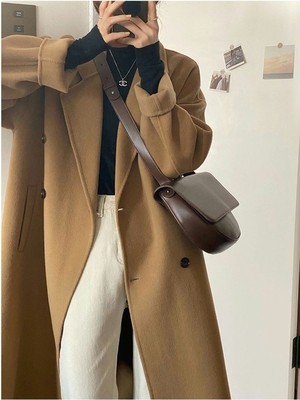 Black Reversible Cashmere Coat for Women - Mid-Length, High-End Korean Style Woolen Outerwear for Autumn & Winter, Perfect for Petites Black Reversible Cashmere Coat for Women - Mid-Length, High-End Korean Style Woolen Outerwear for Autumn & Winter, Perfect for Petites