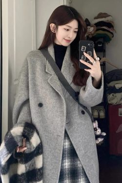Black Reversible Cashmere Coat for Women - Mid-Length, High-End Korean Style Woolen Outerwear for Autumn & Winter, Perfect for Petites