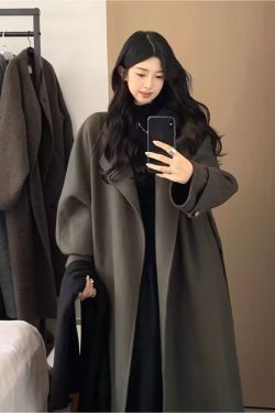Black Reversible Cashmere Coat for Women, Mid-Length Woolen Outerwear, Chic Autumn/Winter 2024 Style for Petite Sizes