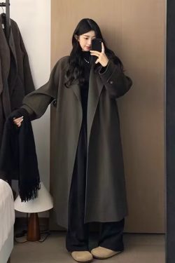 Black Reversible Cashmere Coat for Women, Mid-Length Woolen Outerwear, Chic Autumn/Winter 2024 Style for Petite Sizes
