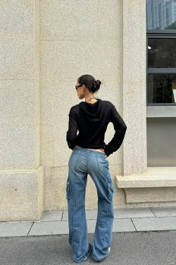 Black Semi-Transparent Knitted Hoodie - Stylish Practical Design for Small Essentials, Perfect for Y2K and Casual Looks