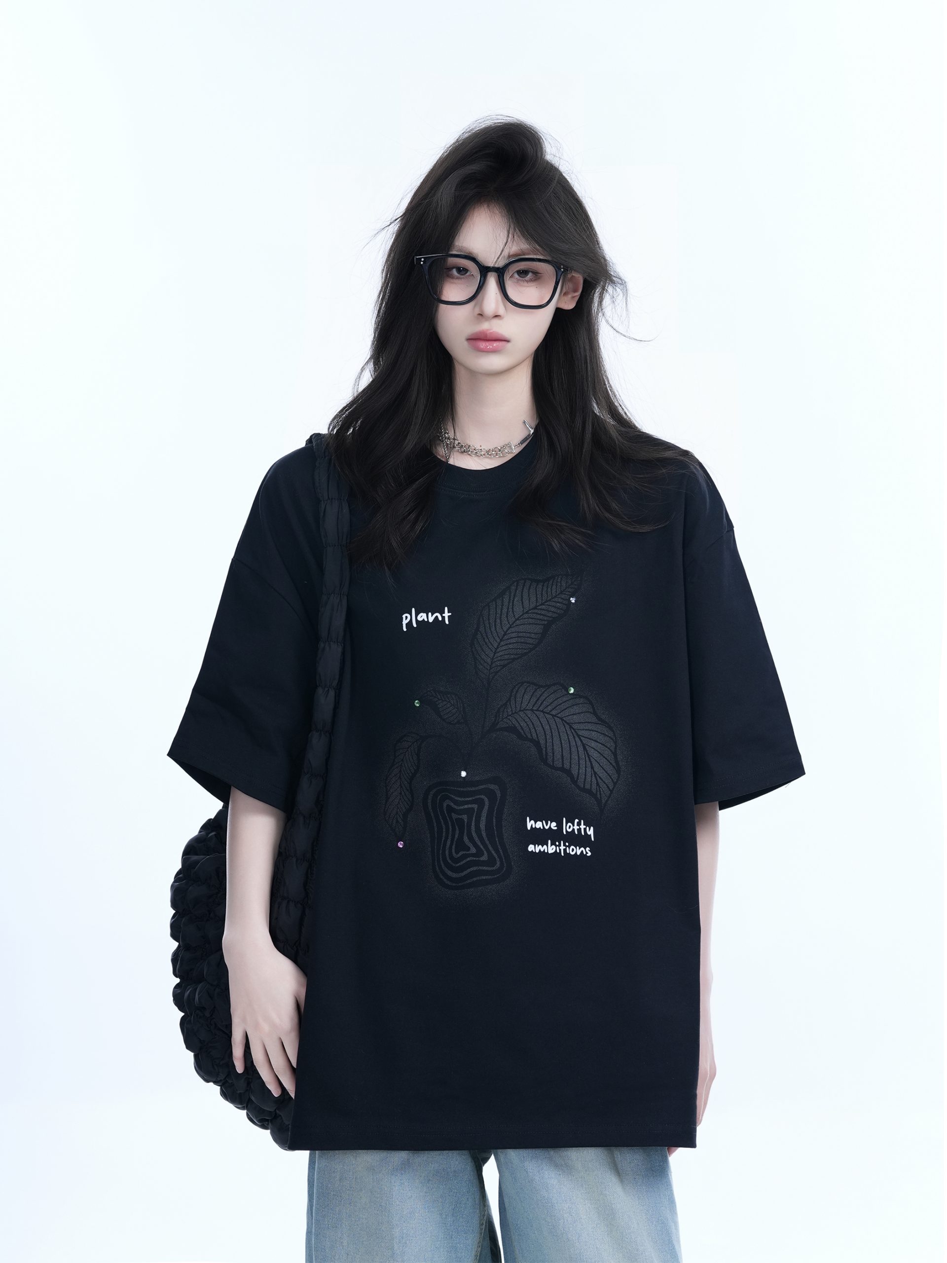 Black Short-Sleeve Hip-Hop T-Shirt for Women with National Trend Design - Summer Heavy Loose Fit Couple Style Black Short-Sleeve Hip-Hop T-Shirt for Women with National Trend Design - Summer Heavy Loose Fit Couple Style