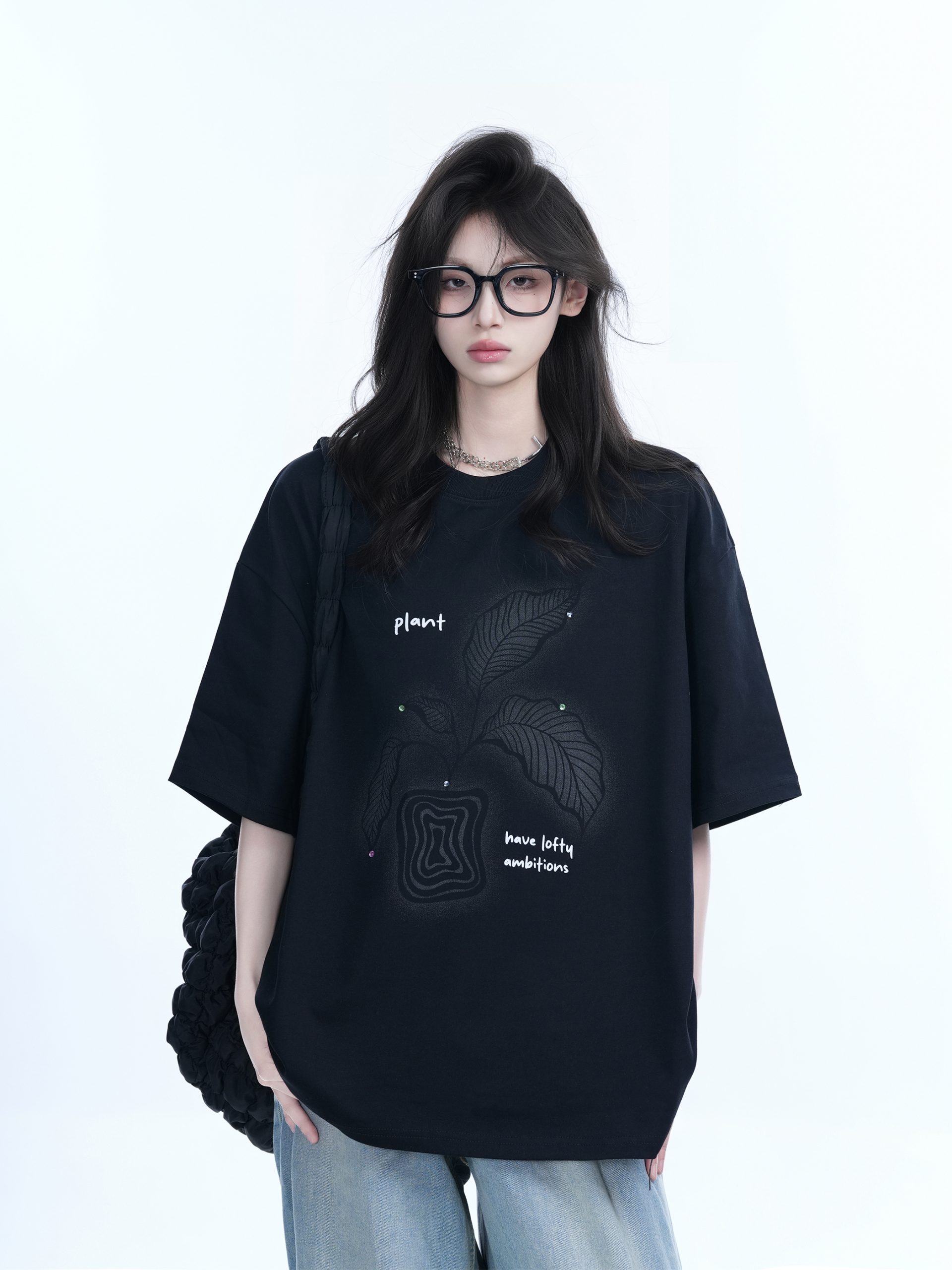 Black Short-Sleeve Hip-Hop T-Shirt for Women with National Trend Design - Summer Heavy Loose Fit Couple Style Black Short-Sleeve Hip-Hop T-Shirt for Women with National Trend Design - Summer Heavy Loose Fit Couple Style