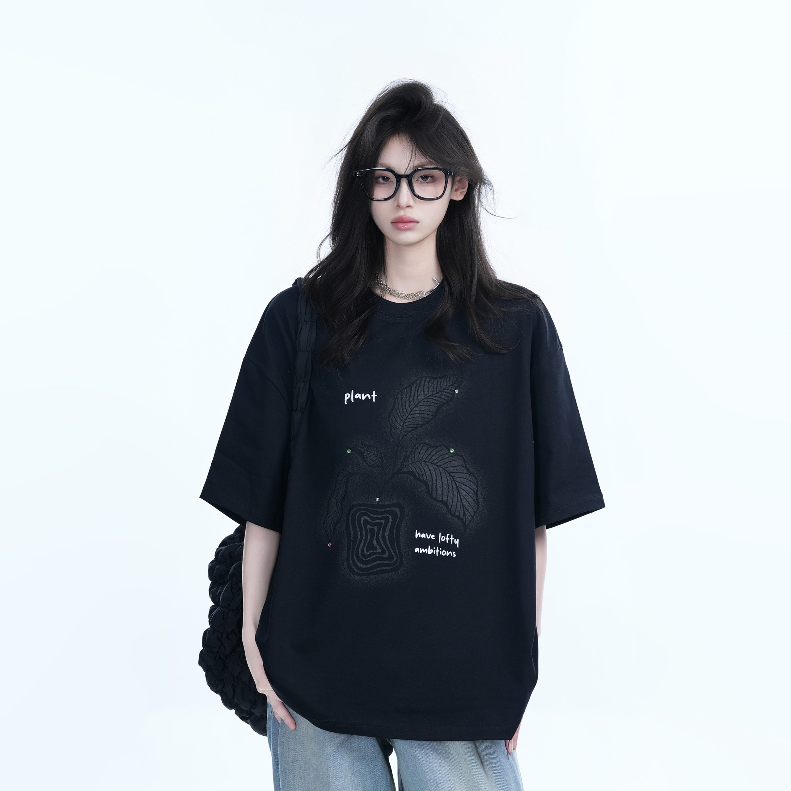 Black Short-Sleeve Hip-Hop T-Shirt for Women with National Trend Design - Summer Heavy Loose Fit Couple Style Black Short-Sleeve Hip-Hop T-Shirt for Women with National Trend Design - Summer Heavy Loose Fit Couple Style