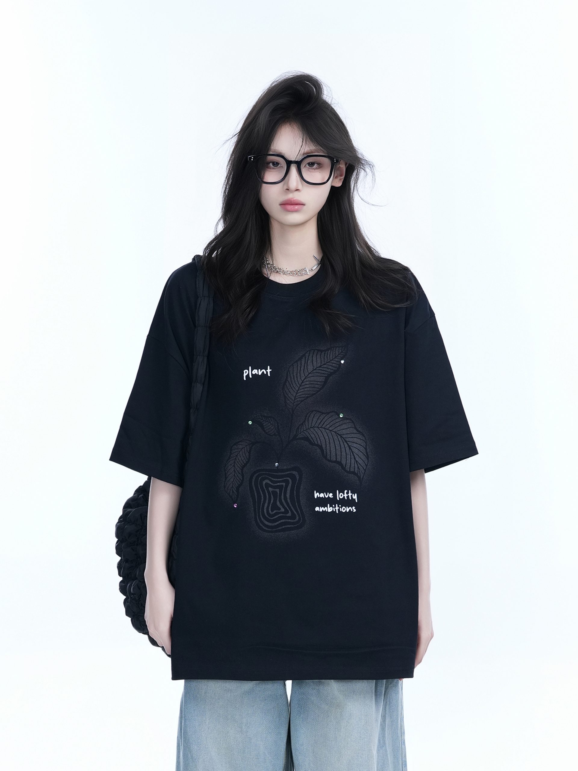 Black Short-Sleeve Hip-Hop T-Shirt for Women with National Trend Design - Summer Heavy Loose Fit Couple Style Black Short-Sleeve Hip-Hop T-Shirt for Women with National Trend Design - Summer Heavy Loose Fit Couple Style