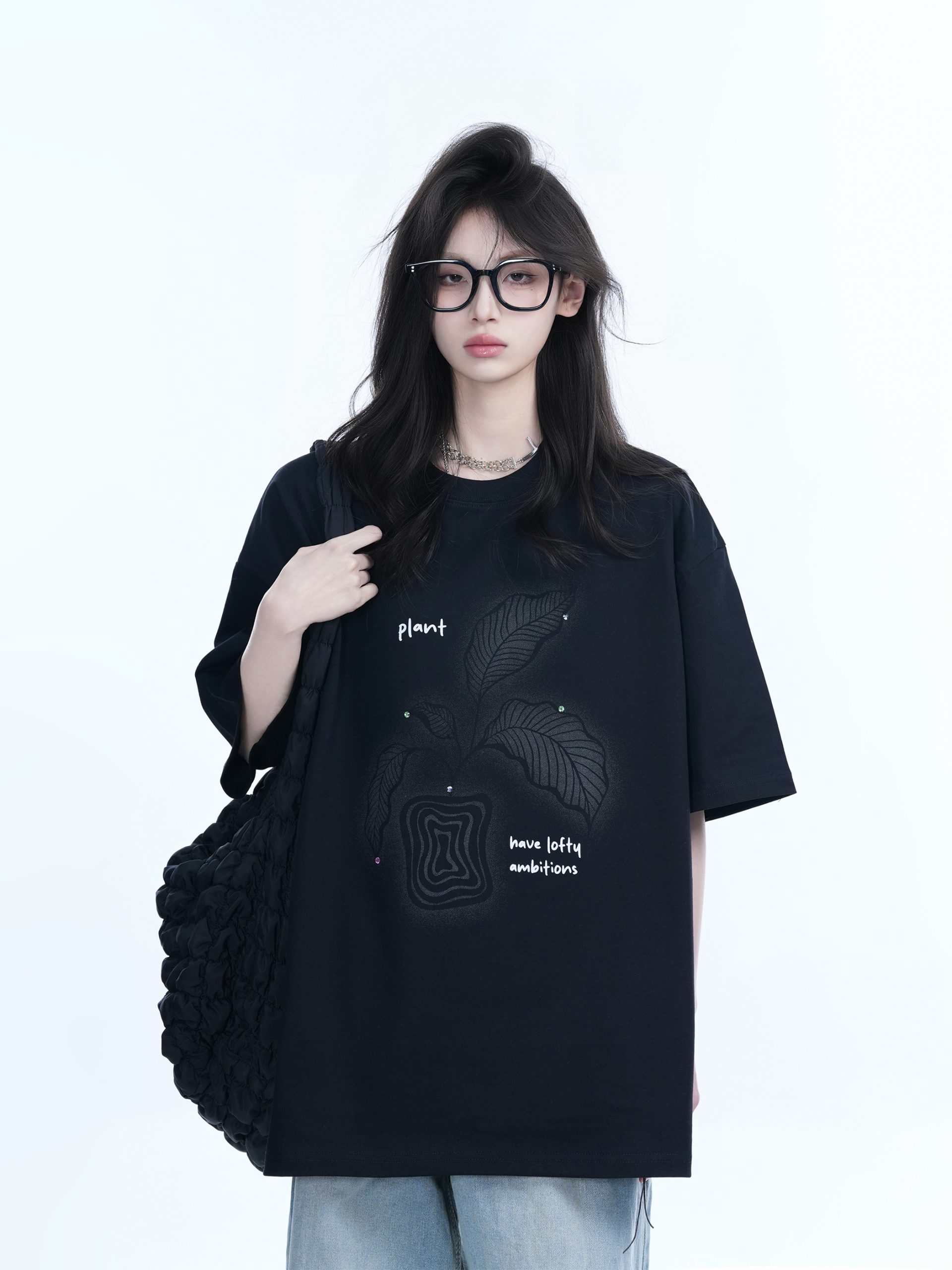 Black Short-Sleeve Hip-Hop T-Shirt for Women with National Trend Design - Summer Heavy Loose Fit Couple Style Black Short-Sleeve Hip-Hop T-Shirt for Women with National Trend Design - Summer Heavy Loose Fit Couple Style