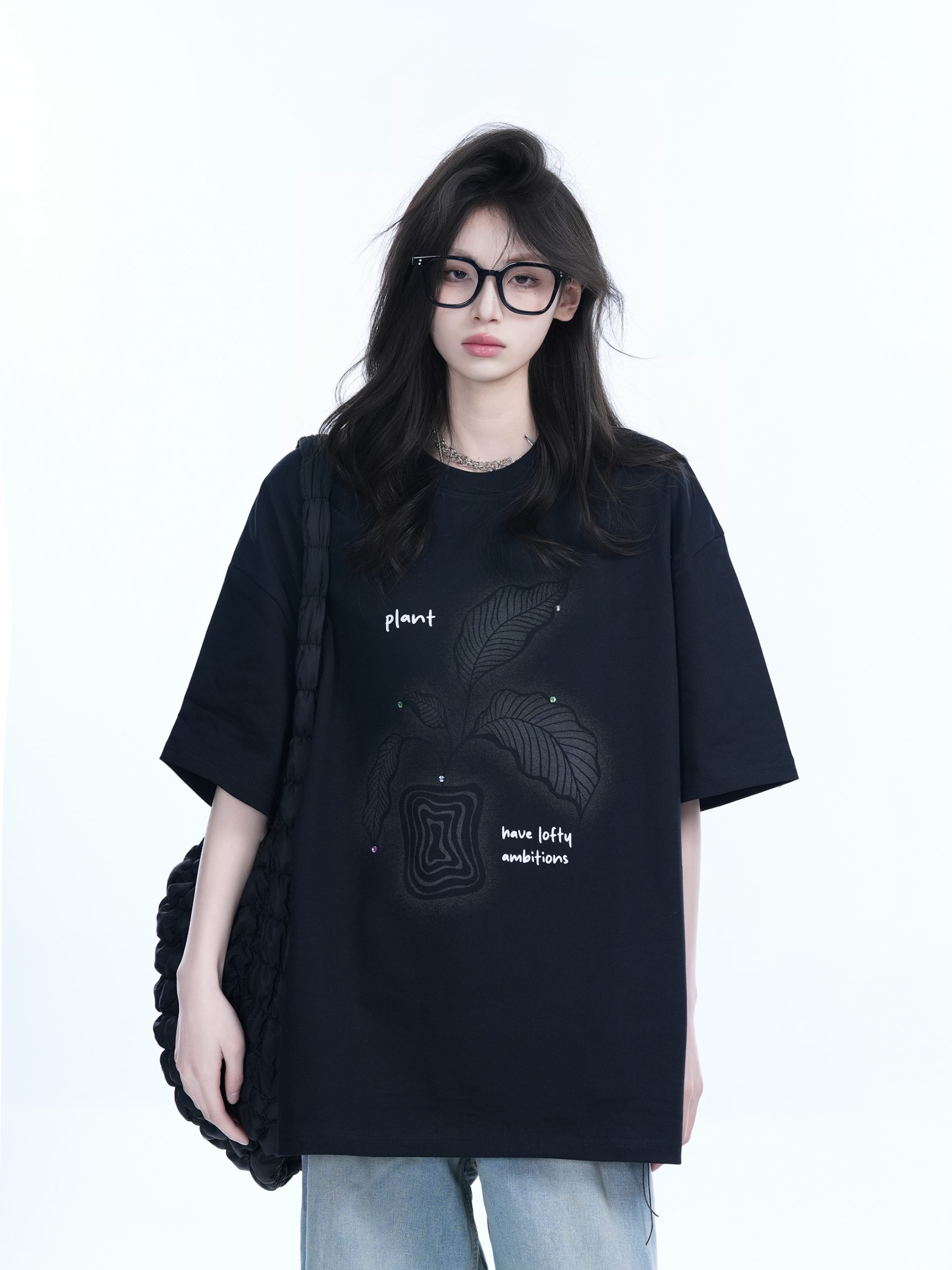 Black Short-Sleeve Hip-Hop T-Shirt for Women with National Trend Design - Summer Heavy Loose Fit Couple Style Black Short-Sleeve Hip-Hop T-Shirt for Women with National Trend Design - Summer Heavy Loose Fit Couple Style