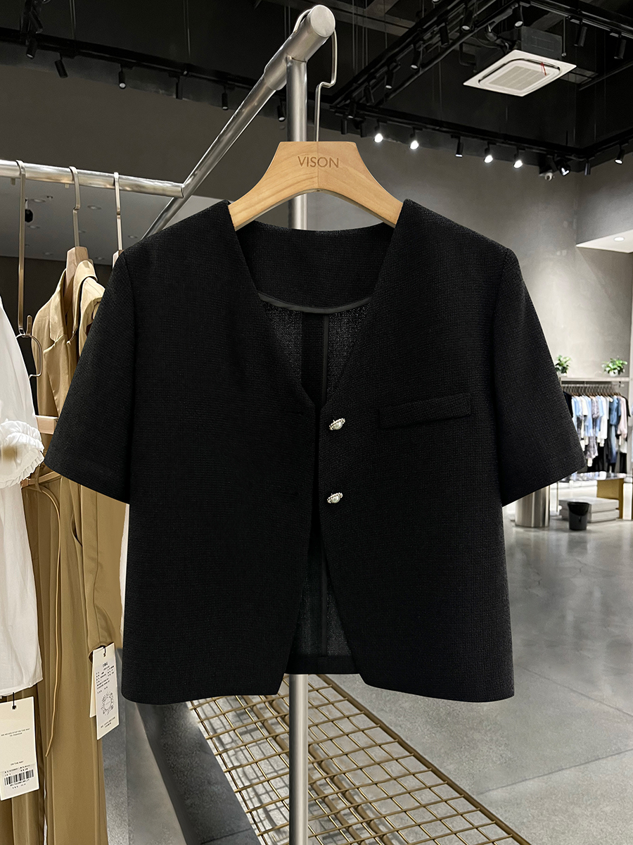 Black Short-Sleeved Blazer for Women, Summer Thin Chanel-Style Jacket, 2025 Y2K Inspired Elegant Outerwear Black Short-Sleeved Blazer for Women, Summer Thin Chanel-Style Jacket, 2025 Y2K Inspired Elegant Outerwear