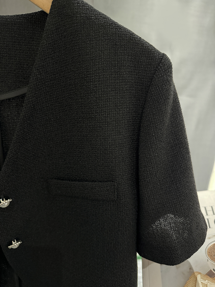 Black Short-Sleeved Blazer for Women, Summer Thin Chanel-Style Jacket, 2025 Y2K Inspired Elegant Outerwear Black Short-Sleeved Blazer for Women, Summer Thin Chanel-Style Jacket, 2025 Y2K Inspired Elegant Outerwear