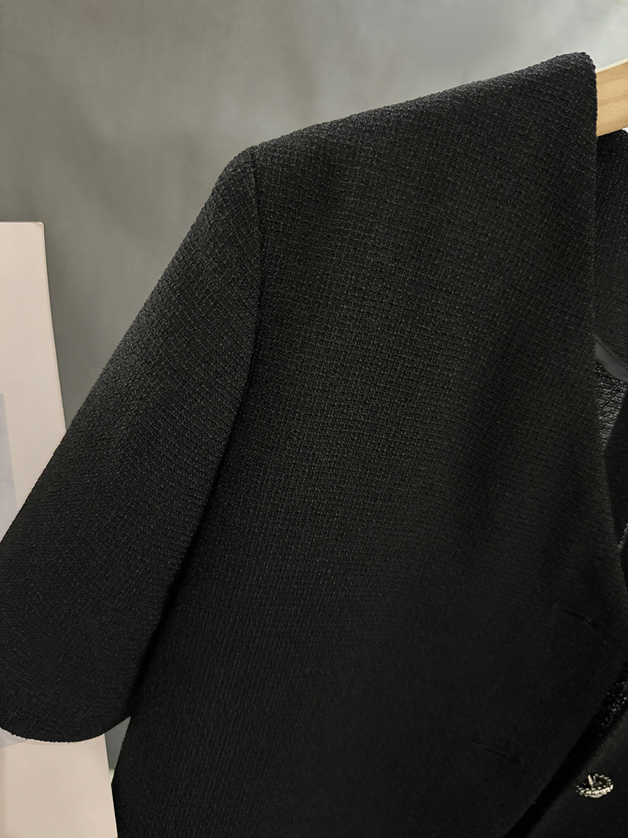 Black Short-Sleeved Blazer for Women, Summer Thin Chanel-Style Jacket, 2025 Y2K Inspired Elegant Outerwear Black Short-Sleeved Blazer for Women, Summer Thin Chanel-Style Jacket, 2025 Y2K Inspired Elegant Outerwear