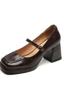 Black Square-Toe Mary Jane Shoes for Women, Chunky Heel, Waterproof Platform, Shallow Mouth, Trendy Summer Style