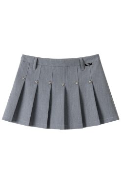 Black Star-Shaped Rivet Pleated Midi Skirt with Layered Design and Versatile Black Strap - Y2K Fashion Essential