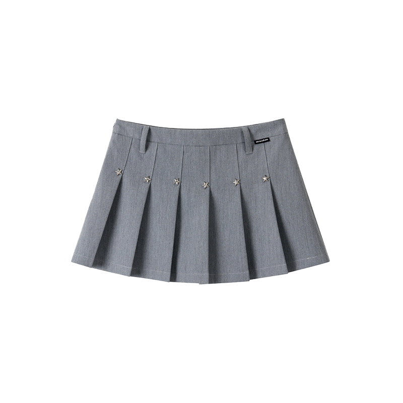 Black Star-Shaped Rivet Pleated Midi Skirt with Layered Design and Versatile Black Strap - Y2K Fashion Essential Black Star-Shaped Rivet Pleated Midi Skirt with Layered Design and Versatile Black Strap - Y2K Fashion Essential