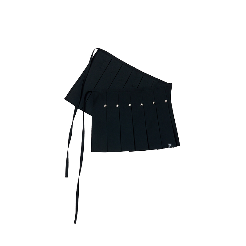 Black Star-Shaped Rivet Pleated Midi Skirt with Layered Design and Versatile Black Strap - Y2K Fashion Essential Black Star-Shaped Rivet Pleated Midi Skirt with Layered Design and Versatile Black Strap - Y2K Fashion Essential