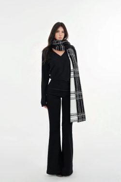 Black Stretchy Mid-Low Waist Flared Denim Pants for Women - Trendy Y2K Style Jeans