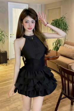 Black Swan Summer Short Dress with Sexy Lace Tulle Skirt - Perfect for 90s and Y2K Inspired Fashion