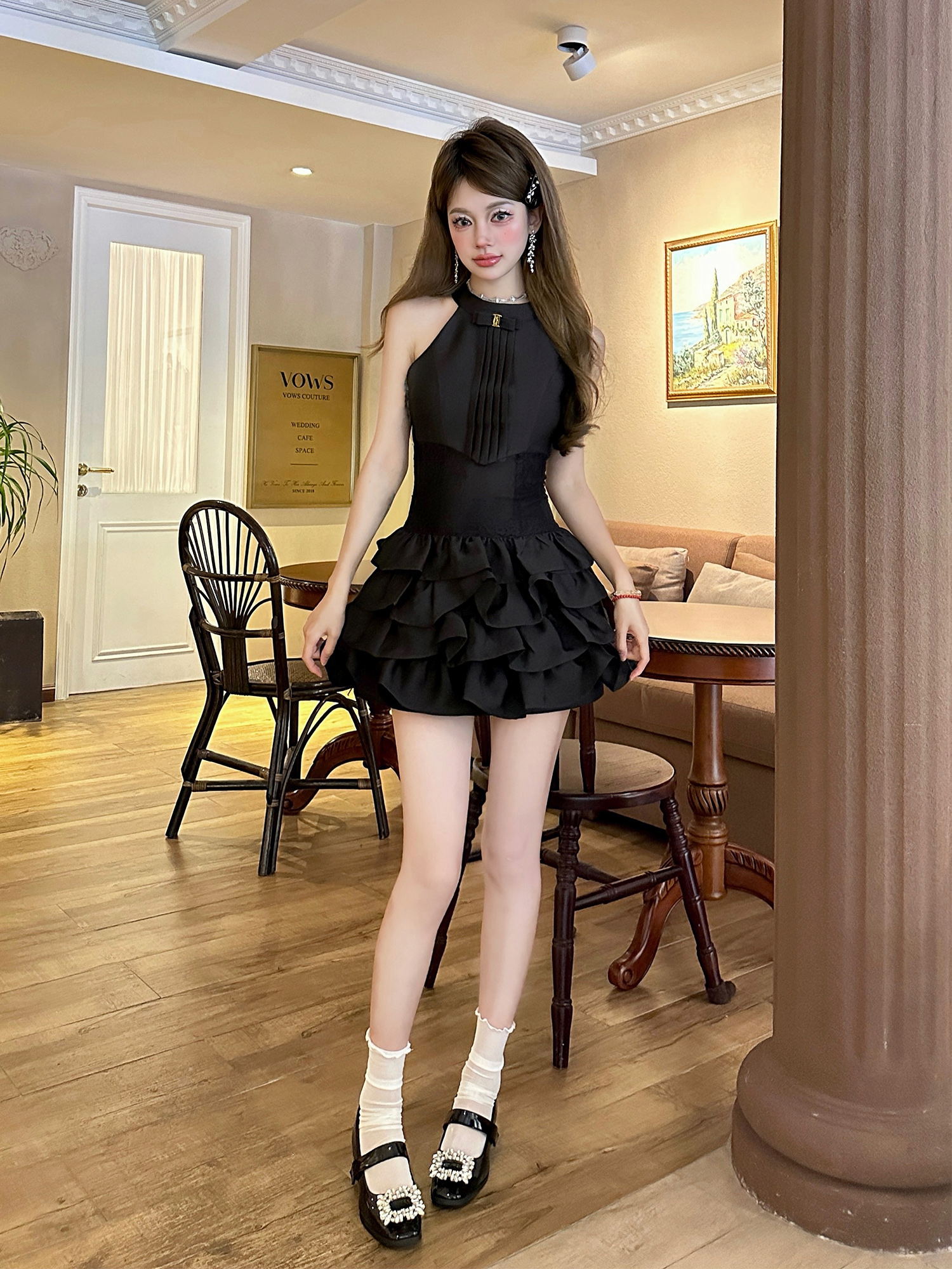 Black Swan Summer Short Dress with Sexy Lace Tulle Skirt - Perfect for 90s and Y2K Inspired Fashion Black Swan Summer Short Dress with Sexy Lace Tulle Skirt - Perfect for 90s and Y2K Inspired Fashion