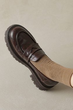 Black Thick-Soled Loafers for Women - Round-Toe Slip-On Leather Shoes - 2025 Summer Fashion Footwear