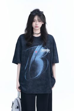 Black Tie-Dye Short Sleeve T-Shirt for Women - American Street Style, Loose Fit, Hip-Hop Inspired, Trendy Casual Wear