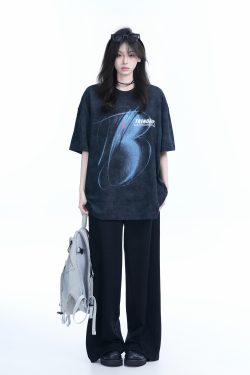 Black Tie-Dye Short Sleeve T-Shirt for Women - American Street Style, Loose Fit, Hip-Hop Inspired, Trendy Casual Wear