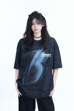 Black Tie-Dye Short Sleeve T-Shirt for Women - American Street Style, Loose Fit, Hip-Hop Inspired, Trendy Casual Wear