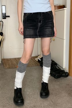 Black Vintage Washed Denim Skirt with Lining - 90s Inspired, Non-See-Through Design for Effortless Style
