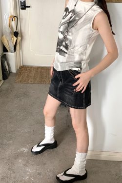 Black Vintage Washed Denim Skirt with Lining - 90s Inspired, Non-See-Through Design for Effortless Style