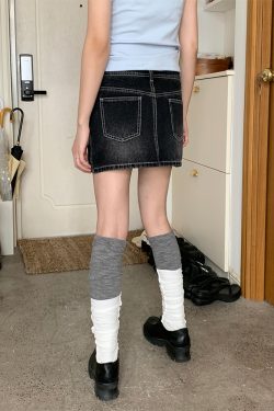 Black Vintage Washed Denim Skirt with Lining - 90s Inspired, Non-See-Through Design for Effortless Style