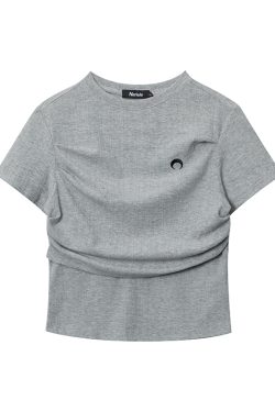 Black Waist-Cinched Pleated Short Sleeve T-Shirt for Women - Unique Slim Fit Top for Spicy Girl Style