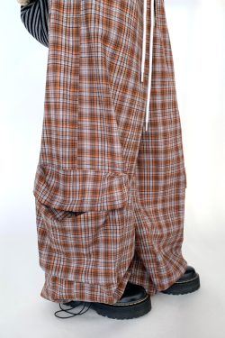 Black Wide-Leg Cargo Pants for Women with Drawstring - Casual Elastic Plaid Trousers, Autumn & Winter Fashion
