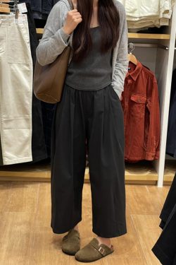 Black Women's Plus Size Summer Balloon Pants, Casual Loose Wide-Leg High-Waisted 90s Style Nine-Point Trousers