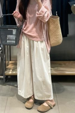 Black Women's Plus Size Summer Balloon Pants, Casual Loose Wide-Leg High-Waisted 90s Style Nine-Point Trousers