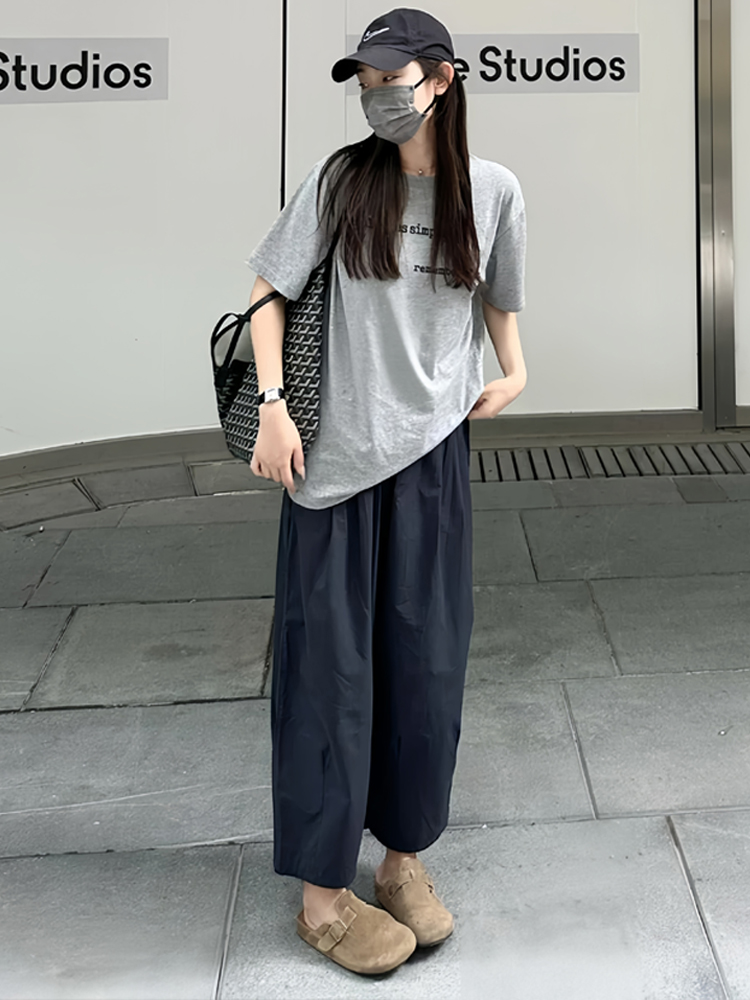 Black Women's Plus Size Summer Balloon Pants, Casual Loose Wide-Leg High-Waisted 90s Style Nine-Point Trousers Black Women's Plus Size Summer Balloon Pants, Casual Loose Wide-Leg High-Waisted 90s Style Nine-Point Trousers