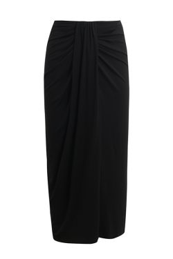 Black Wrinkled Drape High-Waisted Midi Skirt for Women - Slimming Straight Design, Perfect for Spring/Summer 2025
