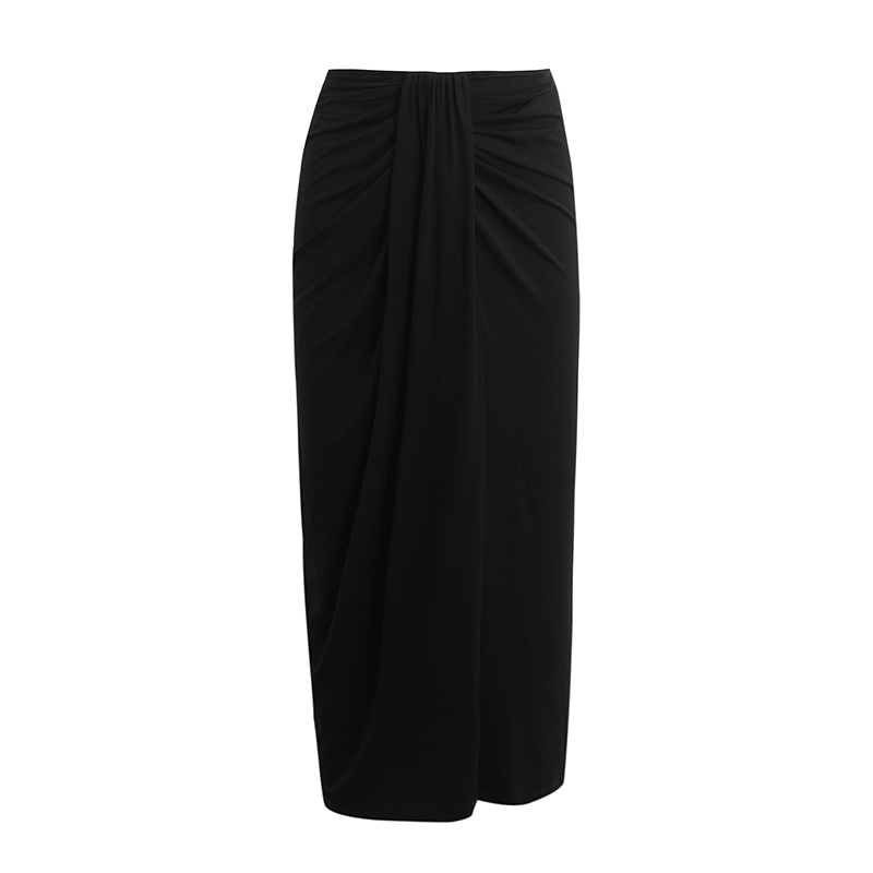 Black Wrinkled Drape High-Waisted Midi Skirt for Women - Slimming Straight Design, Perfect for Spring/Summer 2025 Black Wrinkled Drape High-Waisted Midi Skirt for Women - Slimming Straight Design, Perfect for Spring/Summer 2025