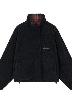 Blackcurrant Cookie Double-Sided Lamb Wool Cotton Coat - Quilted College Style Autumn Winter Outerwear