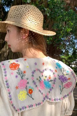 Blooming Cherry Blossom Road French Tassel Cotton Linen Dress - Summer Loose A-line Puff Sleeve Long Dress for Women